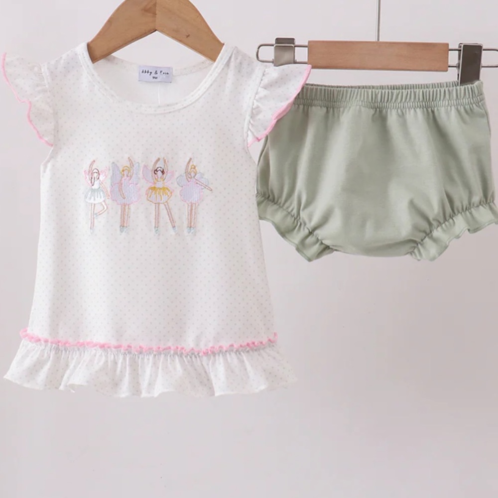 DANCE ANGEL BALLET SLIPPER EMBROIDERY RUFFLE BLOOMER SET TODDLER GIRLS 3T NWT